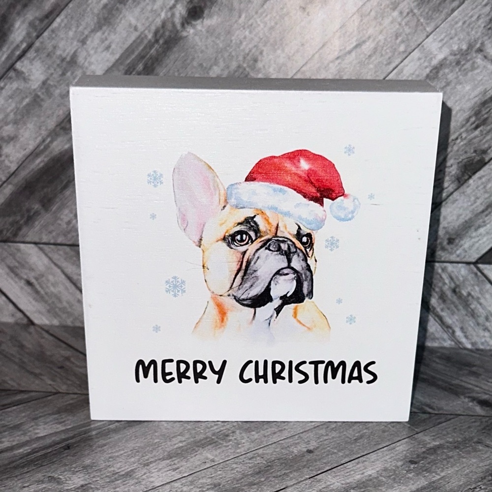 French Bulldog Merry Christmas Block Sign- NWT